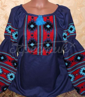 Синяя женская вышиванка в стиле бохо "Кармелита" фото